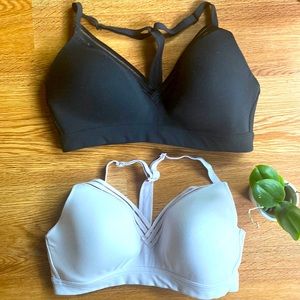 2 (pair) Athleta racer back lined bras. Soft cup. Invisible striped trim. S
